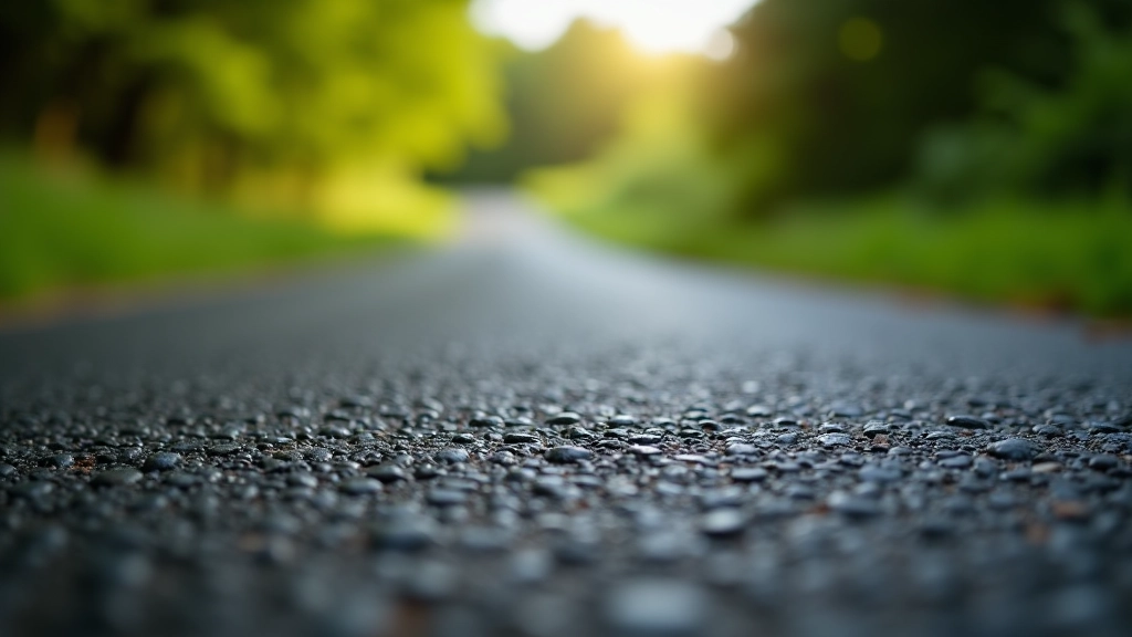 Close-up detail of smooth tarmac cycling path with light texture, clear markings visible, outdoor daylight, well-maintained surface