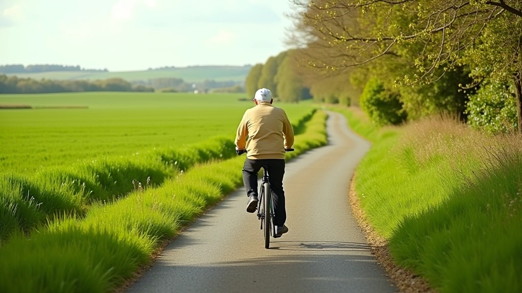 Rye Water Valley landscape with rolling green fields and tree-lined cycling route stretching into distance